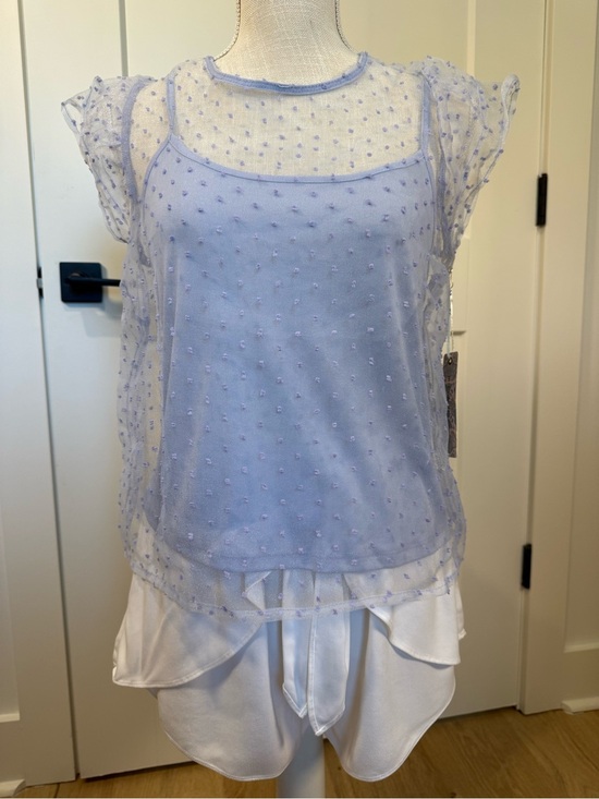 iris Tops - NWT IRIS Lavender Swiss Dot Sheer Mesh Flutter Sleeve Top – Size Small